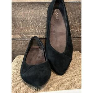 Vionic Cabello Ballet Flat Women 8 Blk Suede Business Casual Office Pointy Toe